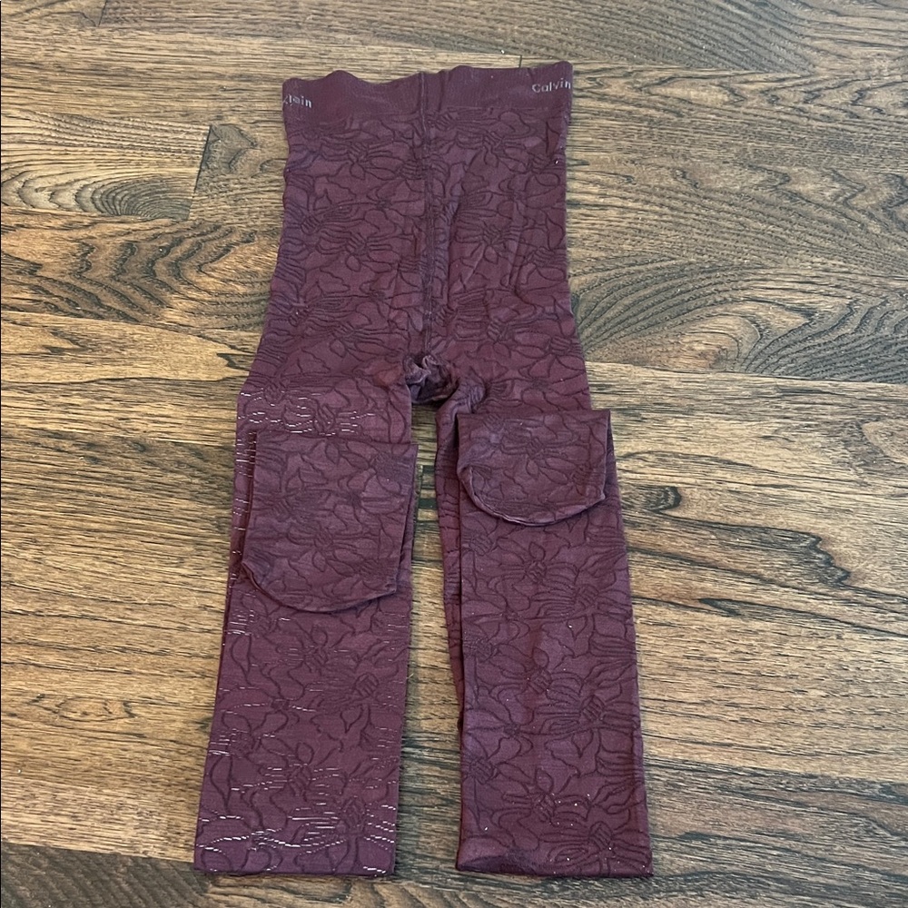 Calvin Klein Maroon/Burgandy Floral Patterned Tights NWOB